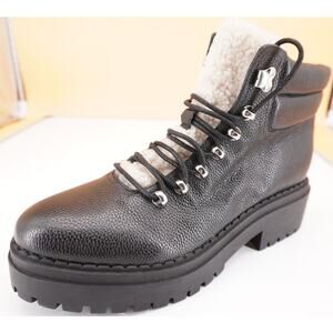 Marc Fisher Nairy Black Leather Shearling ankle boot size 9 biker Lugg wool $250